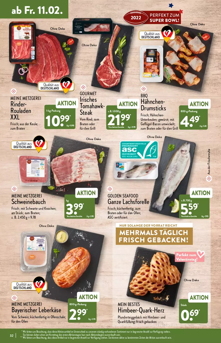 Aktueller Prospekt Aldi Nord - Aldi-Aktuell - von 07.02 bis 12.02.2022 - strona 32 - produkty: bacon, Bau, braten, elle, forelle, geback, Geflügel, gewürz, gin, grill, himbeer, Käse, küche, Küchen, lachs, leberkäs, leberkäse, Ofen, Plunder, quark, rel, rind, rinder, Rinderroulade, rinderrouladen, rouladen, rum, Schal, Schale, schwein, schweine, Schweinebauch, steak, Ti, wein, weine, WICK, ZTE