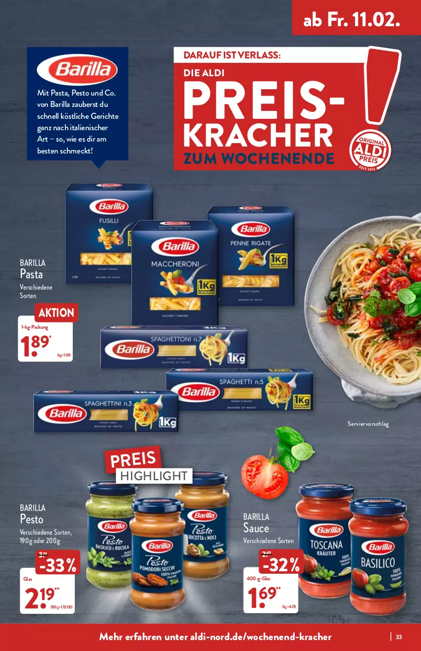 Aktueller Prospekt Aldi Nord - Aldi-Aktuell - von 07.02 bis 12.02.2022 - strona 33 - produkty: aldi, barilla, eis, kracher, pasta, pesto, reis, sauce, Ti