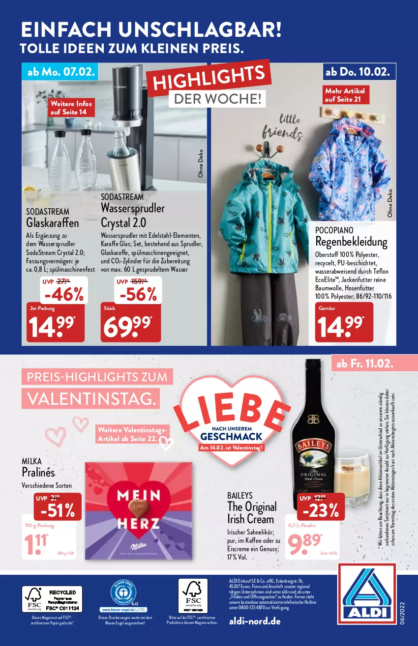 Aktueller Prospekt Aldi Nord - Aldi-Aktuell - von 07.02 bis 12.02.2022 - strona 36 - produkty: aldi, auto, baileys, Bau, baumwolle, creme, drucker, edelstahl, eis, eiscreme, Engel, ente, flasche, garnitur, gin, glaskaraffe, hose, hosen, irish cream, Jacke, kaffee, Karaffe, kerze, kleid, Kleidung, leine, likör, magazin, milka, nuss, papier, pocopiano, reine baumwolle, reis, sahne, senf, Soda, sodastream, Sprudel, spülmaschinen, telefon, Ti, wasser, wassersprudler, wolle, ZTE