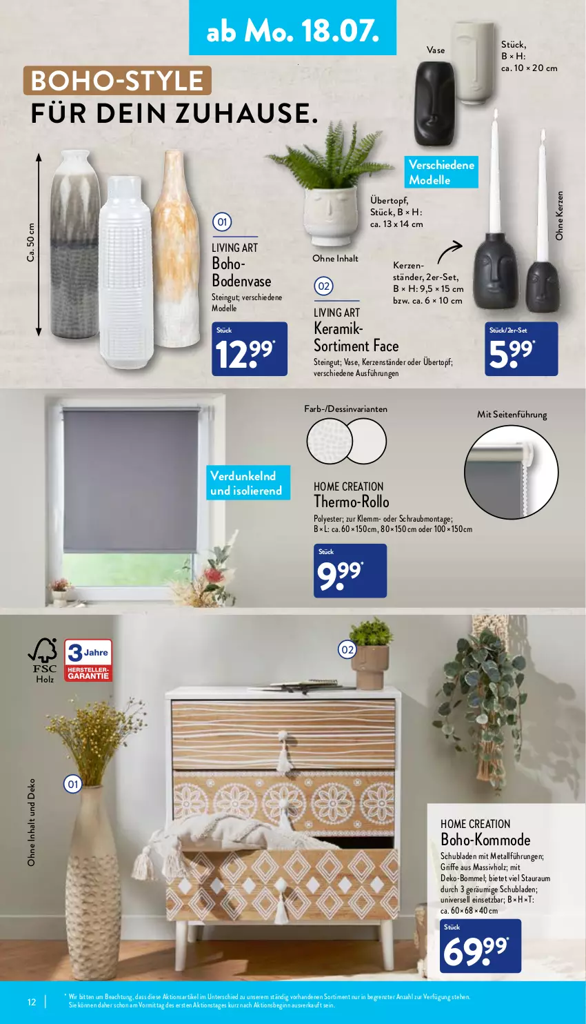 Aktueller Prospekt Aldi Nord - Aldi-Aktuell - von 18.07 bis 23.07.2022 - strona 12 - produkty: dell, elle, gin, Holz, kerze, kissen, kommode, massivholz, Mode, Ria, schubladen, thermo-rollo, Ti, topf, übertopf, Vase, ZTE