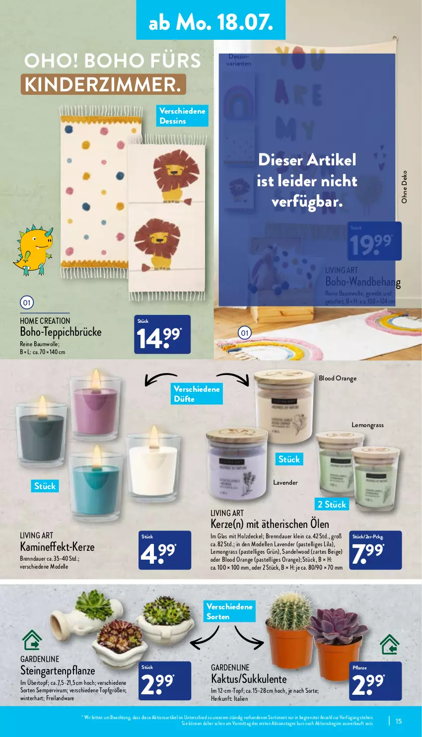 Aktueller Prospekt Aldi Nord - Aldi-Aktuell - von 18.07 bis 23.07.2022 - strona 15 - produkty: auer, Bau, baumwolle, Blüte, Brei, decke, Deckel, dell, elle, ente, Garten, Gartenpflanze, gin, Holz, Kamin, kerze, Kinder, Kinderzimmer, Mode, orange, pflanze, reine baumwolle, Ria, Sempervivum, Sukkulente, teppich, Ti, topf, übertopf, wolle, ZTE