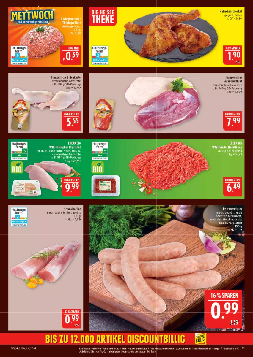 Aktueller Prospekt Marktkauf - Prospekt - von 29.03 bis 04.04.2026 - strona 15 - produkty: bio, brustfilet, deka, edeka bio, eis, ente, Entenbrust, Entenkeule, filet, grill, hähnchenschenkel, henkel, Mett, natur, reis, schenkel, schwein, schweine, schweinefilet, Ti, wein, weine, ZTE