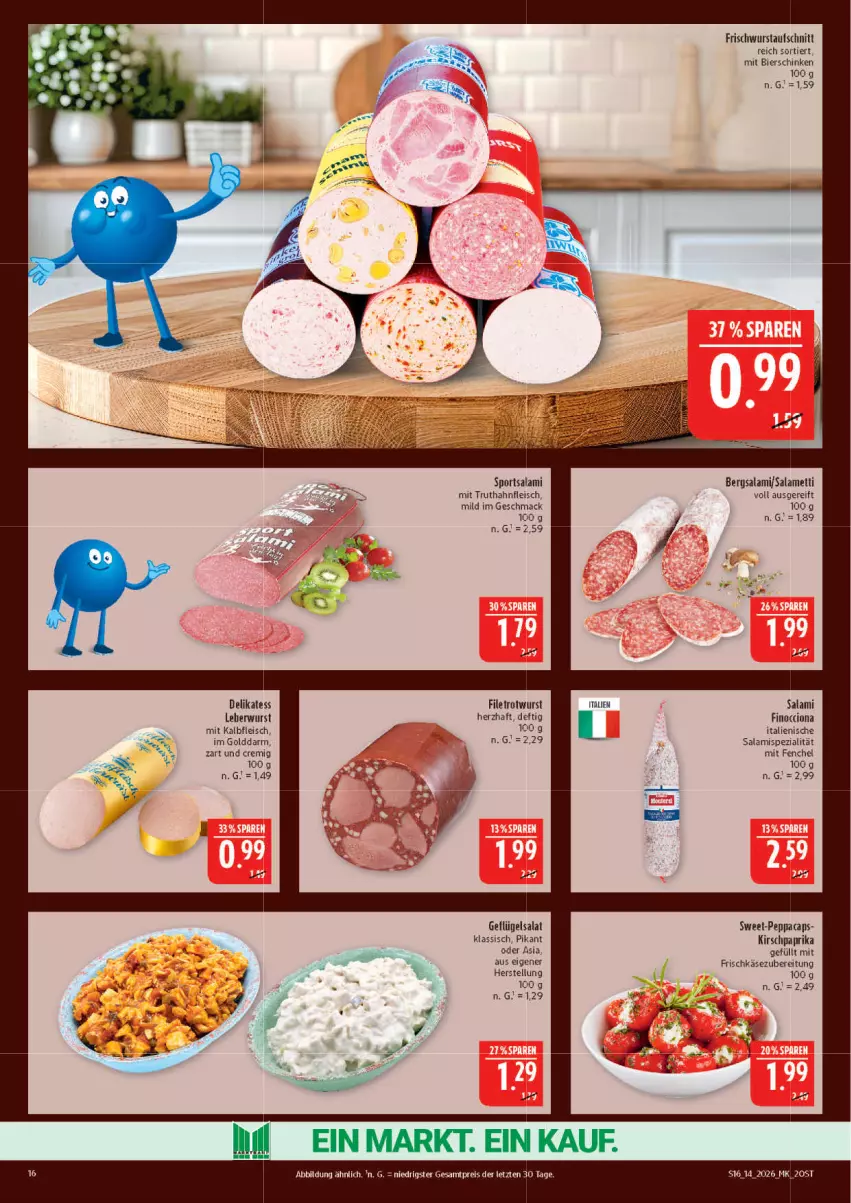 Aktueller Prospekt Marktkauf - Prospekt - von 29.03 bis 04.04.2026 - strona 16 - produkty: aufschnitt, bier, bierschinken, Cap, eis, fenchel, filet, fleisch, frischkäse, frischkäsezubereitung, Geflügel, geflügelsalat, HP, Kalbfleisch, Käse, kirsch, leberwurst, mac, Mett, mit kalbfleisch, paprika, reis, Rotwurst, salami, salat, schinken, Spezi, Sport, Ti, truthahn, wurst, ZTE