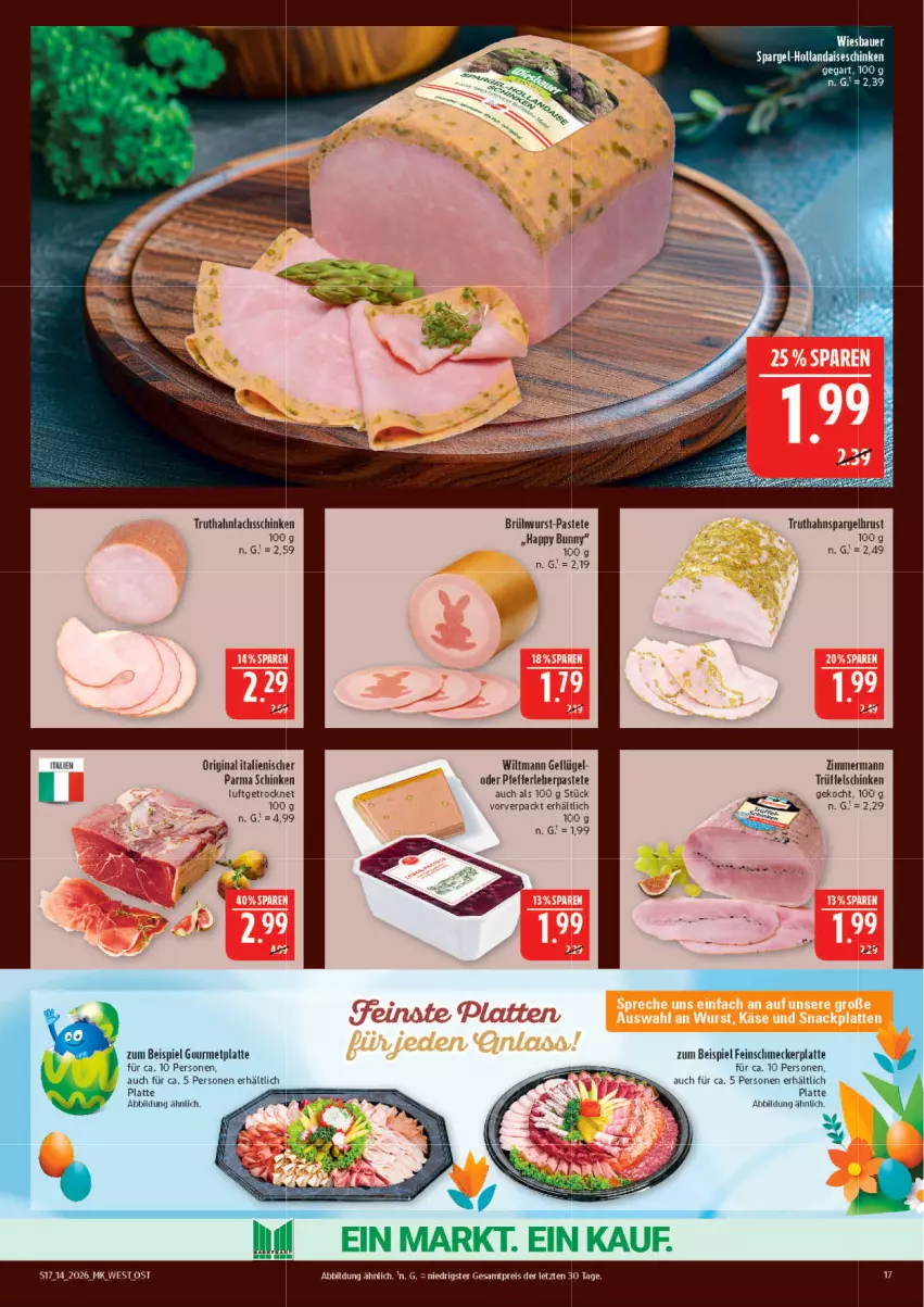 Aktueller Prospekt Marktkauf - Prospekt - von 29.03 bis 04.04.2026 - strona 17 - produkty: eis, feinschmecker, Geflügel, gin, lachs, lachsschinken, latte, pastete, pfeffer, reis, schinken, spargel, Ti, Trüffel, truthahn, wiltmann, wurst, ZTE