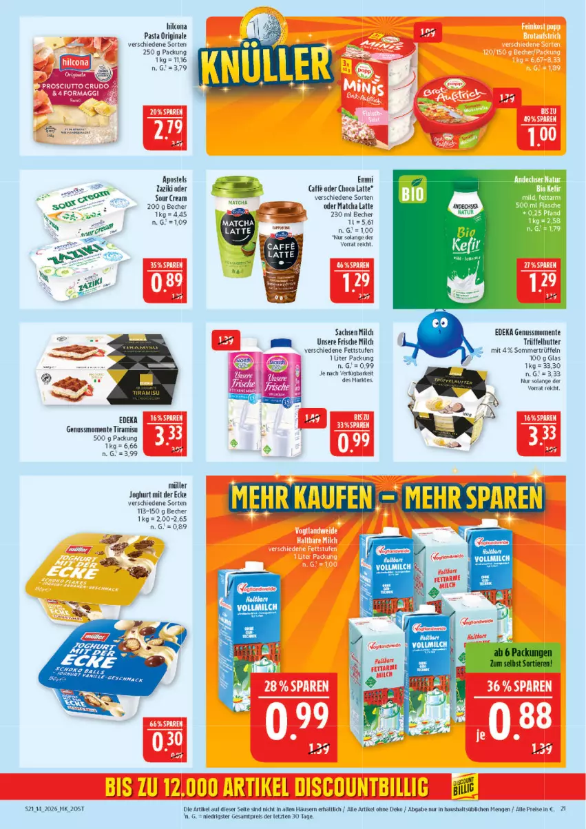 Aktueller Prospekt Marktkauf - Prospekt - von 29.03 bis 04.04.2026 - strona 21 - produkty: apostels, ball, Becher, butter, caffe, deka, eis, emmi, ente, frische milch, gin, hilcona, joghur, joghurt, joghurt mit der ecke, latte, mac, milch, Müller, nuss, pasta, reis, sac, sour cream, Ti, tiramisu, Trüffel, zaziki, ZTE