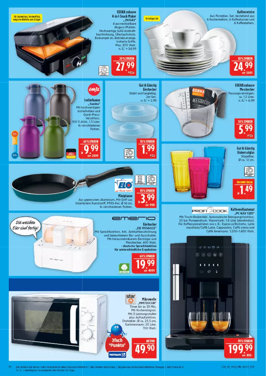 Aktueller Prospekt Marktkauf - Prospekt - von 29.03 bis 04.04.2026 - strona 38 - produkty: ACC, auto, Becher, caffe, Cap, cappuccino, chia, cin, deka, eier, Eierbecher, Eierkocher, eis, elle, ente, espresso, grill, ilag, isolierkanne, kaffee, kaffeespezialitäten, Kaffeetassen, Kocher, kuchen, latte, Leuchte, LG, mac, macchiato, Messbecher, mikrowelle, pfanne, Reinigung, reis, sandwich, Schal, Signal, snack, Spezi, tasse, teller, Ti, timer, tisch, waffeln, wasser, wassertank, ZTE