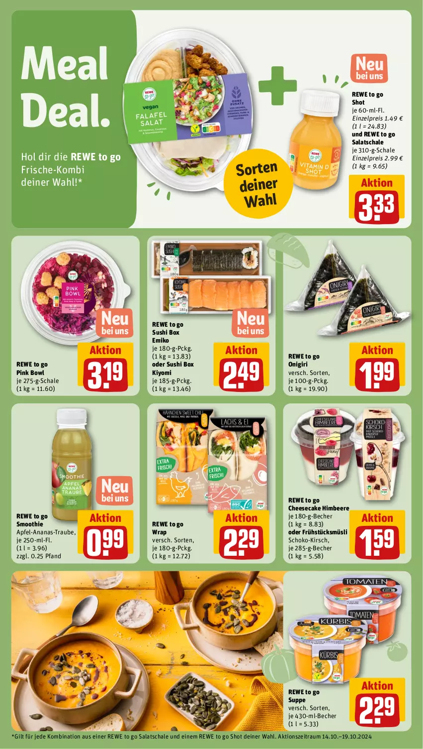 Aktueller Prospekt Rewe - Prospekte - von 14.10 bis 19.10.2024 - strona 17 - produkty: ananas, apfel, Becher, beere, cheesecake, eis, himbeer, himbeere, kirsch, müsli, reis, salat, Schal, Schale, schoko, smoothie, suppe, Sushi, Ti, wrap, Yo