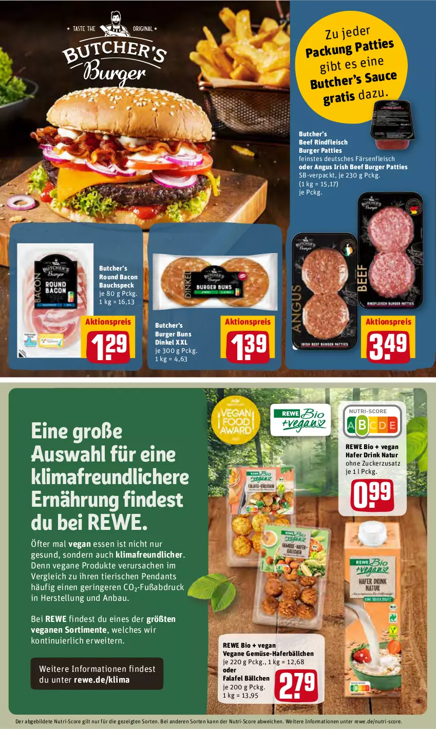 Aktueller Prospekt Rewe - REWE Ihr Kaufpark - von 16.05 bis 21.05.2022 - strona 10 - produkty: aktionspreis, bacon, Bau, beef, bio, burger, burger buns, drink, eis, ente, Falafel, fleisch, hafer, natur, reis, rewe bio, rind, rindfleisch, ring, rwe, sac, sauce, senf, Speck, Ti, zucker