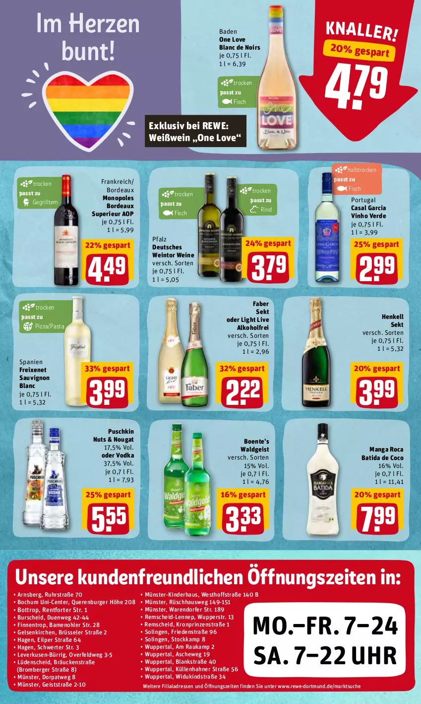 Aktueller Prospekt Rewe - REWE Ihr Kaufpark - von 16.05 bis 21.05.2022 - strona 17 - produkty: alkohol, Bad, batida, Berger, burger, casal garcia, eis, ente, erde, fisch, freixenet, grill, henkel, henkell, henkell sekt, Kinder, pasta, pizza, rind, sauvignon, sauvignon blanc, sekt, Ti, uhr, vinho verde, vodka, wein, weine, Weißwein