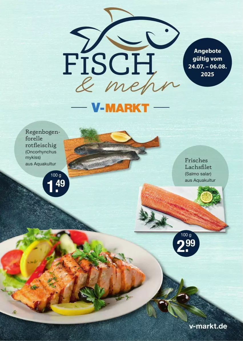 Aktueller Prospekt Vmarkt - Prospekte - von 24.07 bis 06.08.2025 - strona 1 - produkty: angebot, angebote, aqua, eis, elle, filet, fleisch, forelle, lachs, lachsfilet, rel, Ti