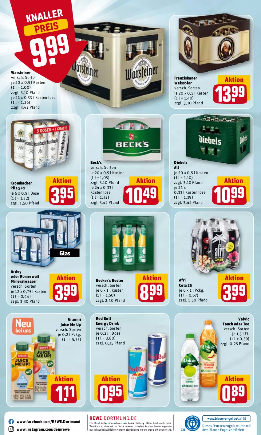 Aktueller Prospekt Rewe - Diese Woche im Angebot! - von 07.06 bis 11.06.2022 - strona 24 - produkty: Afri Cola, Alwa, angebot, angebote, bier, cola, diebels, drink, drucker, eis, energy drink, Engel, franziskaner, granini, kerze, krombache, krombacher, krombacher pils, mineralwasser, pils, red bull, reis, steiner, tee, Ti, volvic, warsteiner, wasser, weissbier