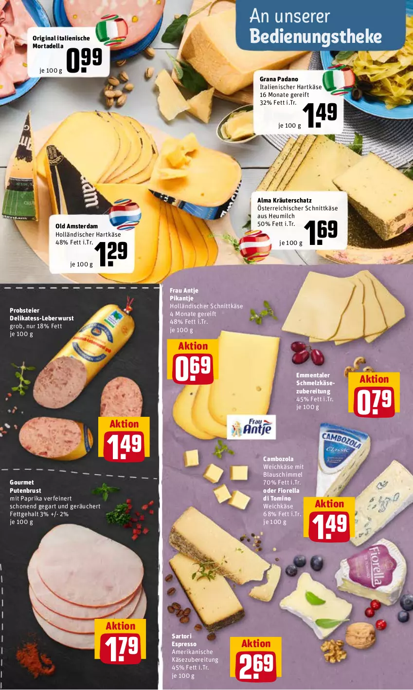 Aktueller Prospekt Rewe - Diese Woche im Angebot! - von 07.06 bis 11.06.2022 - strona 7 - produkty: cambozola, dell, eier, emmentaler, espresso, frau antje, gin, grana, grana padano, hartkäse, Heu, heumilch, holländischer schnittkäse, italienischer hartkäse, Käse, kräuter, Kräuterschatz, leberwurst, milch, mit paprika, mortadella, obst, Old Amsterdam, österreichischer schnittkäse, padano, paprika, pute, putenbrust, Rana, rel, Schmelzkäse, schmelzkäsezubereitung, schnittkäse, Ti, weichkäse, wurst