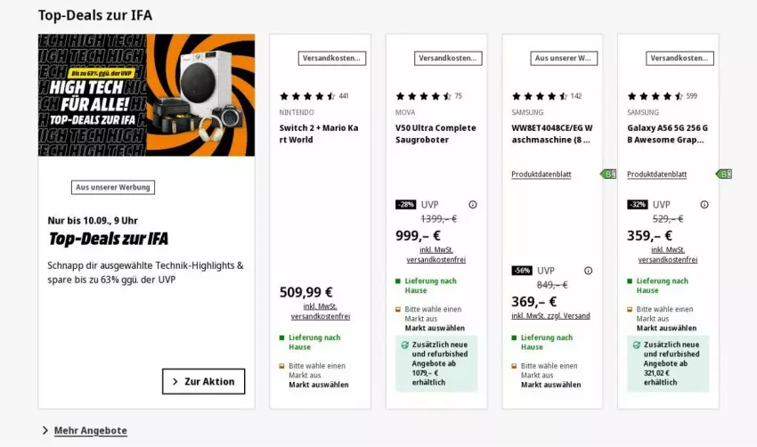 Aktueller Prospekt Saturn - Prospekte - von 25.08 bis 03.09.2025 - strona 1 - produkty: angebot, angebote, ndk, nintendo, Nintendo Switch, Samsung, samsung galaxy, Samsung Galaxy A, Saugroboter, Ti, uhr, versandkostenfrei