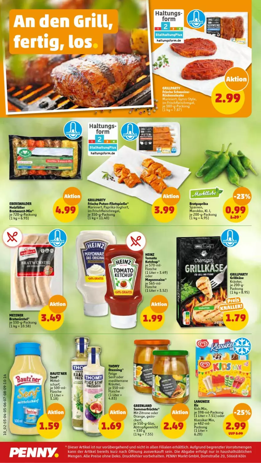 Aktueller Prospekt Penny - Prospekte - von 03.07 bis 08.07.2023 - strona 10 - produkty: bratwurst, dressing, eis, flasche, fleisch, grill, Grillkäse, heinz, Holz, joghur, joghurt, Käse, ketchup, kräuter, mayonnaise, orange, paprika, regal, senf, wurst, Yo, zitrone