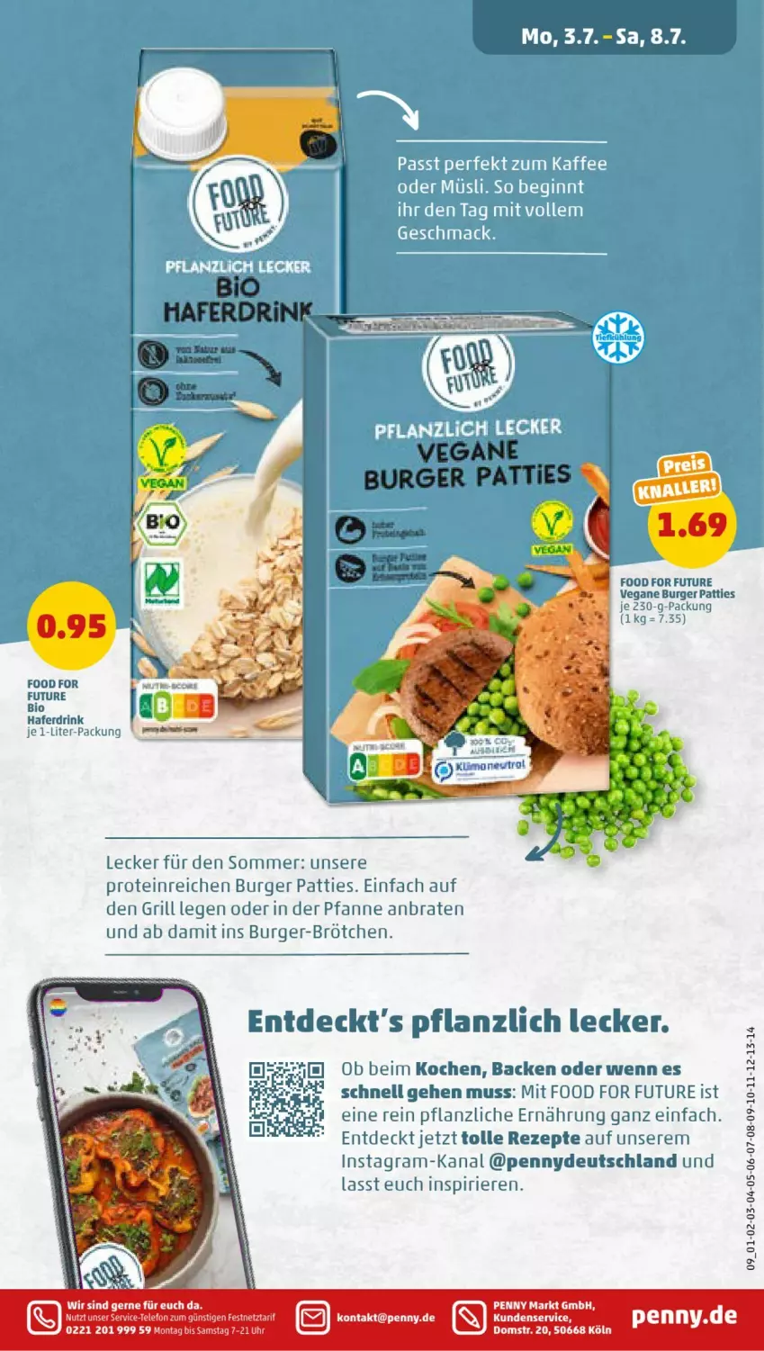 Aktueller Prospekt Penny - Prospekte - von 03.07 bis 08.07.2023 - strona 9 - produkty: bio, braten, brötchen, burger, drink, grill, hafer, Haferdrink, pfanne, rezept, rezepte, telefon, Ti, uhr