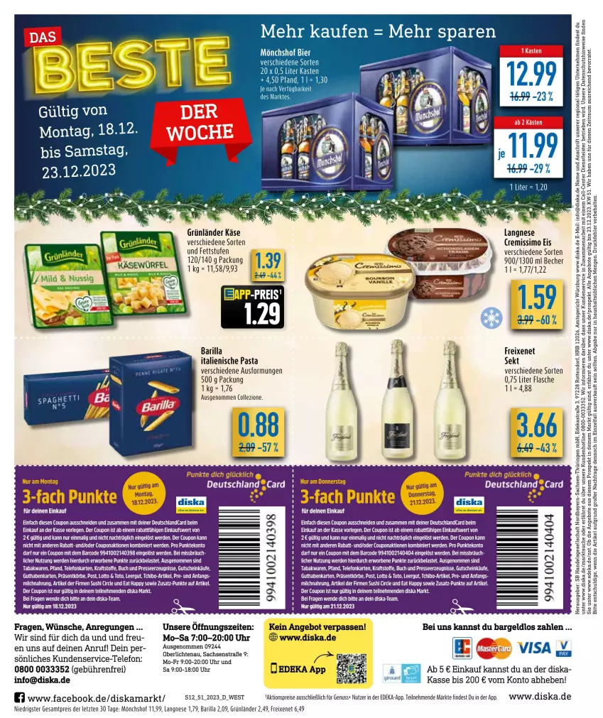 Aktueller Prospekt Diska - Prospekte - von 18.12 bis 23.12.2023 - strona 12 - produkty: aktionspreis, angebot, angebote, Astra, barilla, Becher, bier, buch, coupon, cremissimo, deka, eier, eis, ente, erde, flasche, freixenet, grünländer, guthabenkarte, gutschein, italienische pasta, Käse, kraft, langnese, langnese cremissimo, LG, mönchshof, nuss, pasta, reis, ring, sac, sekt, sim, Tchibo, tee, telefon, Ti, uhr, ZTE