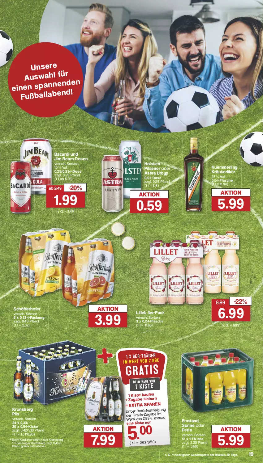 Aktueller Prospekt Famila - Prospekte - von 21.05 bis 25.05.2024 - strona 19 - produkty: Astra, bacardi, eis, flasche, holsten, holsten pilsener, jim beam, kräuter, kräuterlikör, kuemmerling, likör, lillet, merl, pils, pilsener, reis, schöfferhofer, Ti, urtyp, ZTE