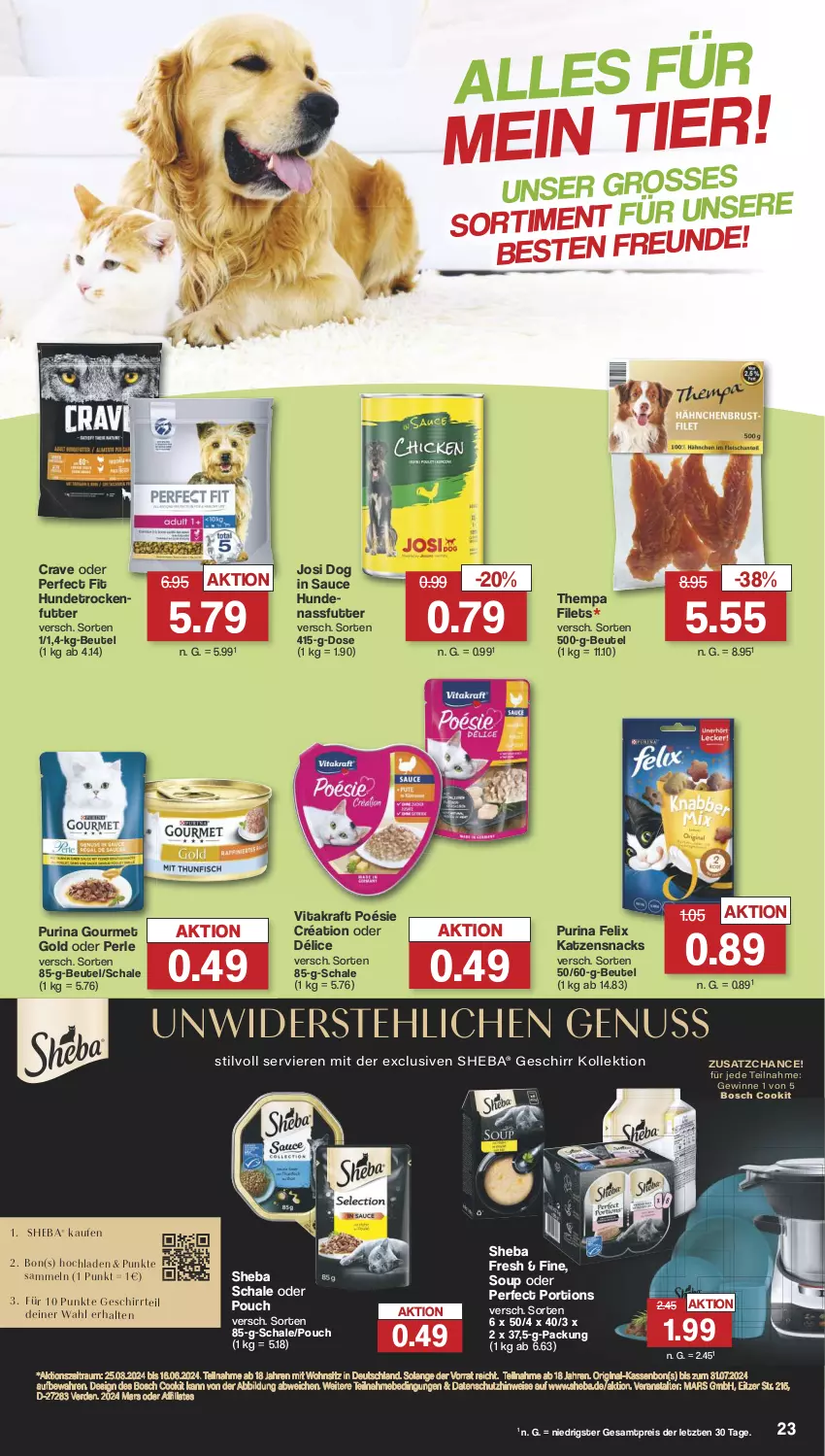 Aktueller Prospekt Famila - Prospekte - von 21.05 bis 25.05.2024 - strona 23 - produkty: beutel, bosch, eis, erde, felix, filet, filets, geschirr, gin, gourmet gold, katzensnack, katzensnacks, kraft, mars, nassfutter, nuss, Perfect Fit, purina, reis, sauce, Schal, Schale, sheba, snack, snacks, Ti, trockenfutter, vita, vitakraft, ZTE