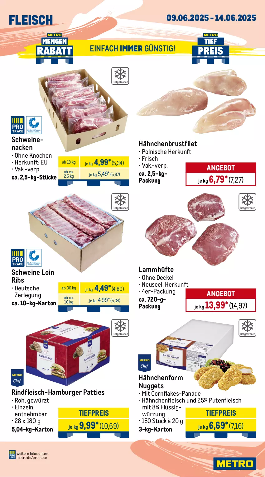 Aktueller Prospekt Metro - Wochen-Angebote Gastro - von 09.06 bis 14.06.2025 - strona 3 - produkty: angebot, beef, brustfilet, burger, decke, Deckel, eis, filet, flakes, fleisch, gewürz, hähnchenbrust, hähnchenbrustfilet, Hähnchenfleisch, hamburger, Kette, lachs, lamm, Metro, nuggets, pute, Putenfleisch, reis, rind, rinder, Rindersteak, rindfleisch, roastbeef, schwein, schweine, schweinefilet, Schweinelachs, schweinenacken, steak, steakhüfte, Ti, tiefpreis, wein, weine