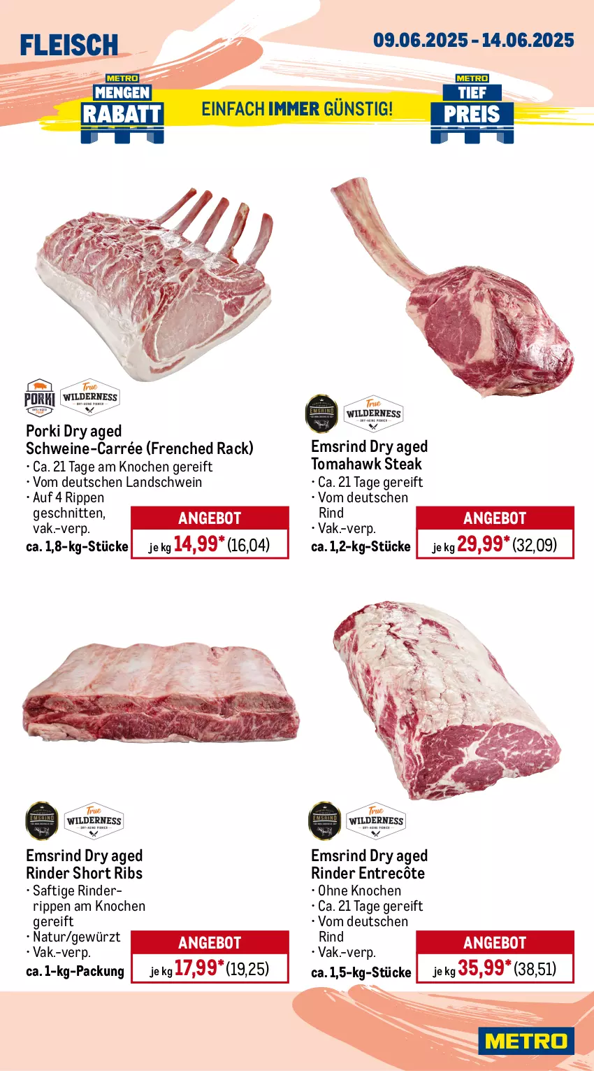 Aktueller Prospekt Metro - Wochen-Angebote Gastro - von 09.06 bis 14.06.2025 - strona 4 - produkty: Abtei, angebot, angebote, aqua, eis, elle, entrecôte, filet, fisch, fische, Fischer, fischtheke, fleisch, forelle, frischfisch, garnelen, gewürz, kabeljaufilet, Metro, natur, reis, rel, rind, rinder, Rinderrippen, Rippen, saft, Schere, schnitten, scholl, schwein, schweine, steak, teppich, Ti, tiefpreis, wein, weine, Wild