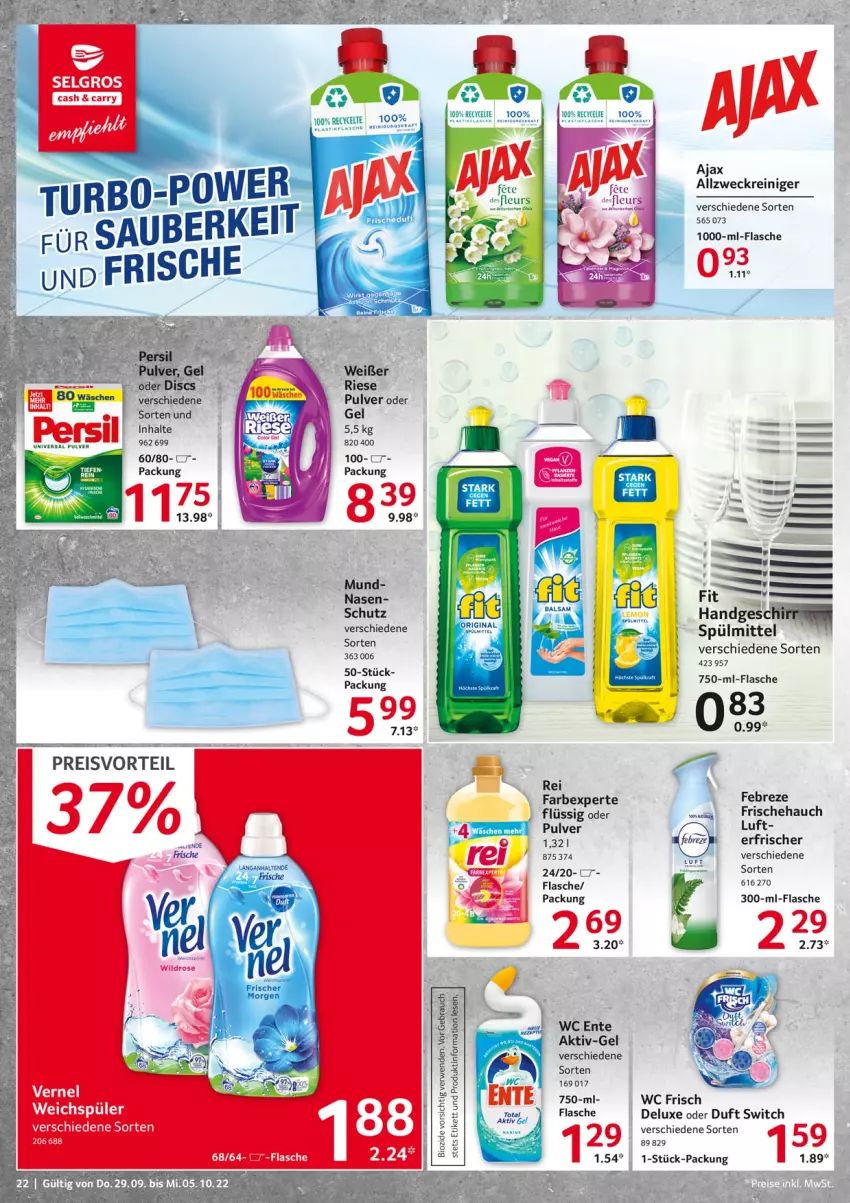 Aktueller Prospekt Selgros - Food - von 29.09 bis 05.10.2022 - strona 22 - produkty: ajax, allzweckreiniger, eis, ente, febreze, flasche, gin, LG, persil, preisvorteil, reiniger, reis, spülmittel, Ti, wc ente, wc frisch, weck