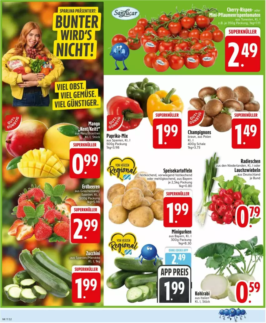 Aktueller Prospekt Edeka - Prospekte - von 09.03 bis 14.03.2026 - strona 2 - produkty: beere, beeren, braun, champignon, champignons, eis, erdbeere, erdbeeren, kartoffel, kartoffeln, Lauchzwiebel, lauchzwiebeln, mango, mehl, paprika, pflaume, pflaumen, radieschen, rispentomaten, Schal, Schale, speisekartoffeln, tee, tomate, tomaten, zwiebel, zwiebeln