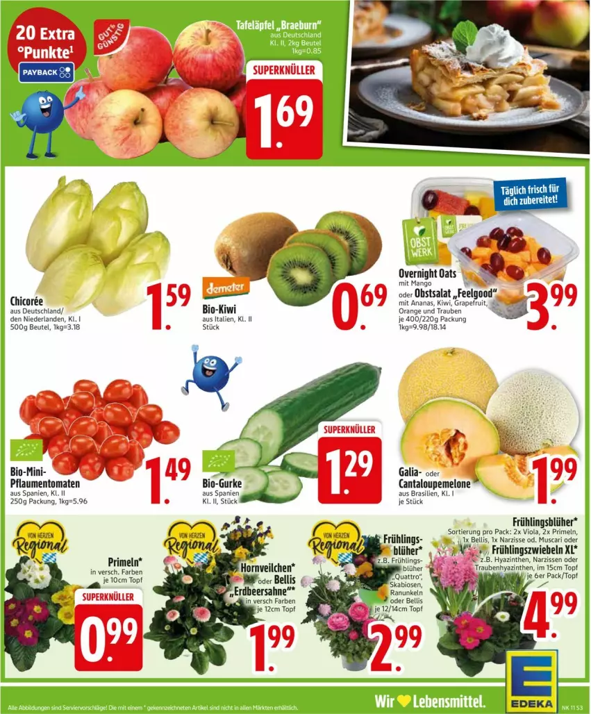 Aktueller Prospekt Edeka - Prospekte - von 09.03 bis 14.03.2026 - strona 3 - produkty: ananas, beutel, bio, grapefruit, gurke, kiwi, LG, mango, melone, Narzissen, obst, orange, pflaume, pflaumen, Primeln, rind, salat, Ti, tomate, tomaten, topf, trauben, zwiebel, zwiebeln