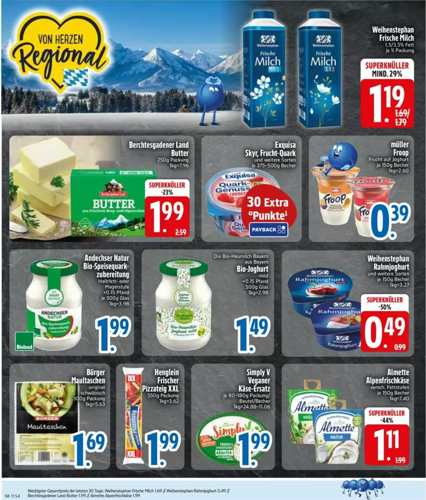 Aktueller Prospekt Edeka - Prospekte - von 09.03 bis 14.03.2026 - strona 4 - produkty: almette, andechser natur, auer, Bau, Bauer, bio, butter, eier, eis, exquisa, frische milch, frucht, henglein, Heu, heumilch, joghur, joghurt, Käse, Mett, milch, natur, nuss, quark, rahmjoghurt, reis, sim, Skyr, speisequark, Tasche, taschen, tee, Ti, weihenstephan, ZTE