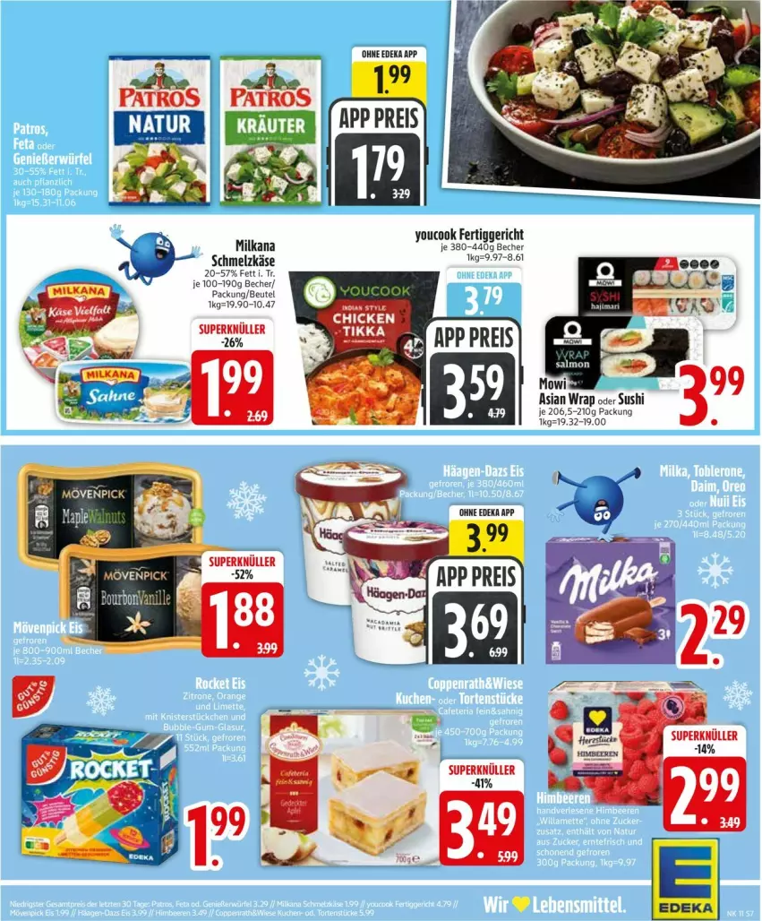 Aktueller Prospekt Edeka - Prospekte - von 09.03 bis 14.03.2026 - strona 7 - produkty: Becher, beutel, deka, eis, fertiggericht, Käse, milka, milkana, mövenpick, reis, Schmelzkäse, Sushi, Ti, wrap, Yo, YouCook