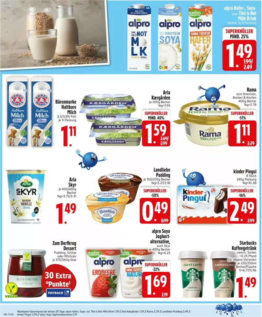 Aktueller Prospekt Edeka - Prospekte - von 09.03 bis 14.03.2026 - strona 8 - produkty: alpro, arla, bärenmarke, Becher, dessert, drink, eis, flasche, getränk, grütze, hafer, joghur, joghurt, kaffee, Kinder, kinder pingui, landliebe, milch, milchreis, pingui, pudding, rama, reis, Ria, Skyr, soya, Ti, ZTE, Zum Dorfkrug
