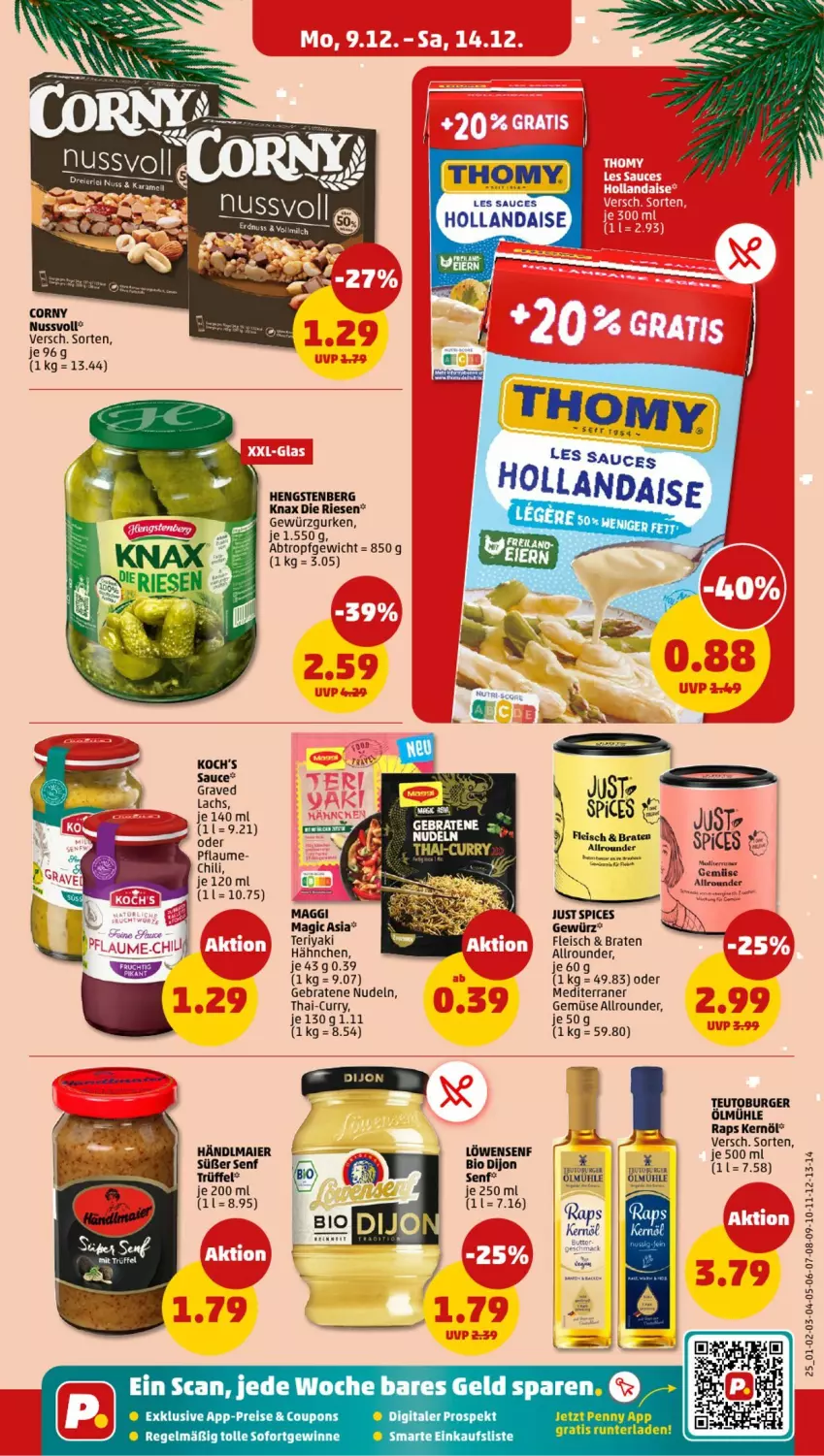 Aktueller Prospekt Penny - Prospekte - von 09.12 bis 14.12.2024 - strona 25 - produkty: bio, braten, burger, chili, corny, coupon, coupons, curry, eis, fleisch, gewürz, Gewürzgurke, gewürzgurken, gurke, gurken, händlmaier, hengstenberg, hollandaise, karamell, lachs, löwensenf, maggi, nudel, nudeln, nuss, pflaume, reis, sauce, senf, Ti, Trüffel, Yo