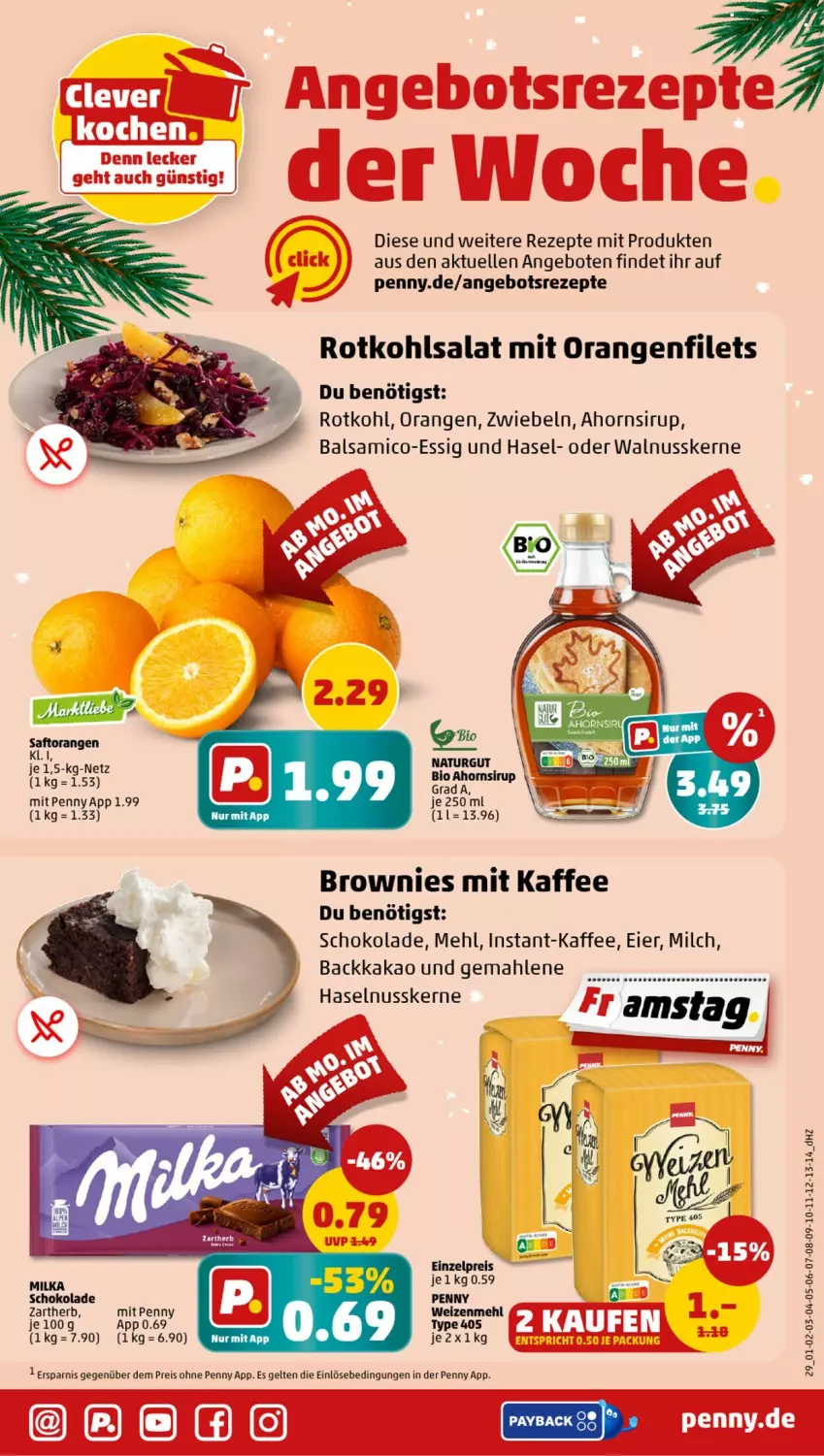 Aktueller Prospekt Penny - Prospekte - von 09.12 bis 14.12.2024 - strona 29 - produkty: angebot, angebote, balsam, balsamico, bio, brownie, brownies, eier, eis, elle, essig, filet, filets, haselnuss, instant-kaffee, kaffee, kakao, mehl, milch, milka, milka schokolade, natur, nuss, orange, orangen, reis, rezept, rezepte, rotkohl, salat, schoko, schokolade, sirup, Ti, walnuss, walnusskerne, zwiebel, zwiebeln