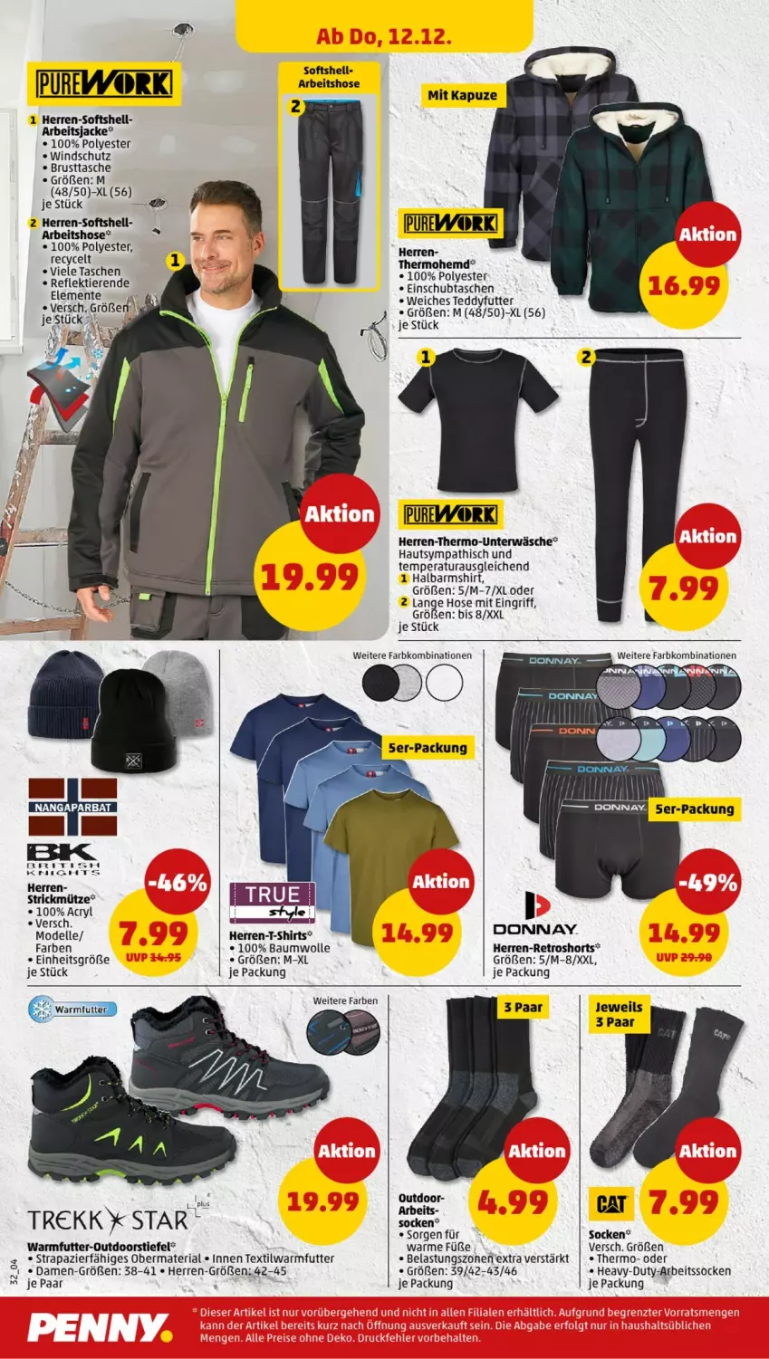 Aktueller Prospekt Penny - Prospekte - von 09.12 bis 14.12.2024 - strona 32 - produkty: Arbeitssocken, Bau, baumwolle, dell, elle, ente, hemd, herren-t-shirt, hose, Jacke, Mode, Mütze, retroshorts, Ria, shirt, shirts, shorts, socken, T-Shirt, Tasche, taschen, Ti, Tiere, Unterwäsche, Windschutz, wolle, Yo