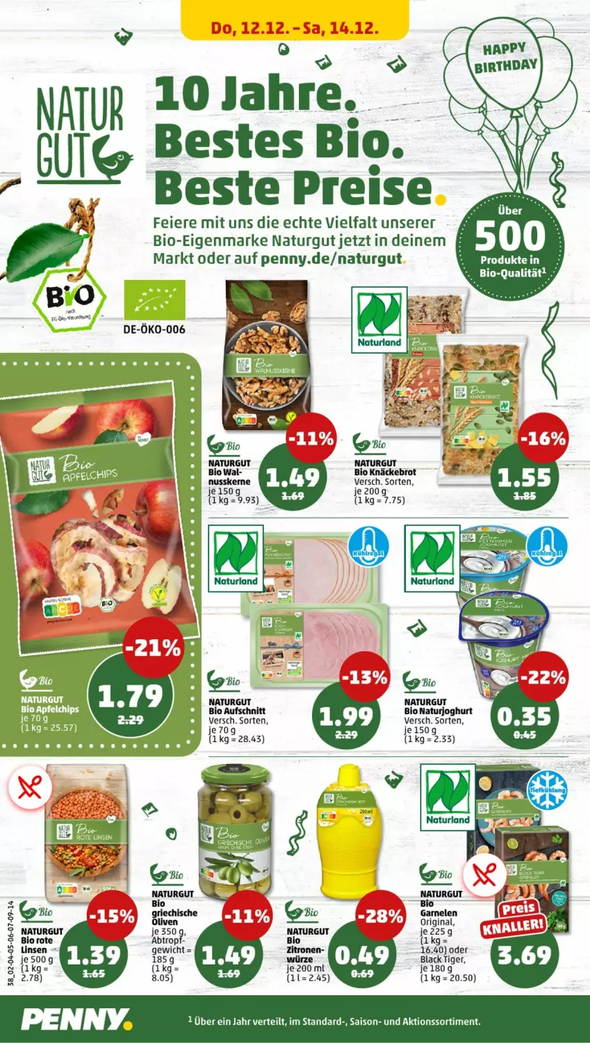 Aktueller Prospekt Penny - Prospekte - von 09.12 bis 14.12.2024 - strona 38 - produkty: apfel, aufschnitt, bio, brot, chips, eier, eis, garnelen, gin, joghur, joghurt, knäckebrot, lack, natur, naturjoghurt, nuss, olive, oliven, reis, Ti, uhu, zitrone, zitronen