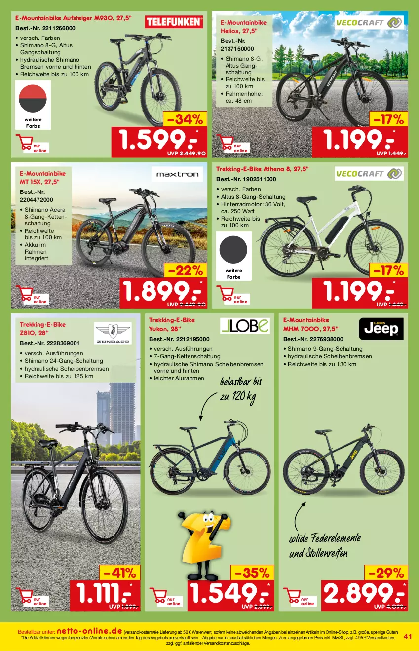 Aktueller Prospekt Netto Marken-Discount - Online-Angebote April - von 01.04 bis 30.04.2022 - strona 41 - produkty: acer, angebot, E-Bike, eis, ente, Kette, Mountainbike, ndk, reifen, reis, rel, Schal, shimano, Stollen, Ti, versandkostenfrei, ZTE