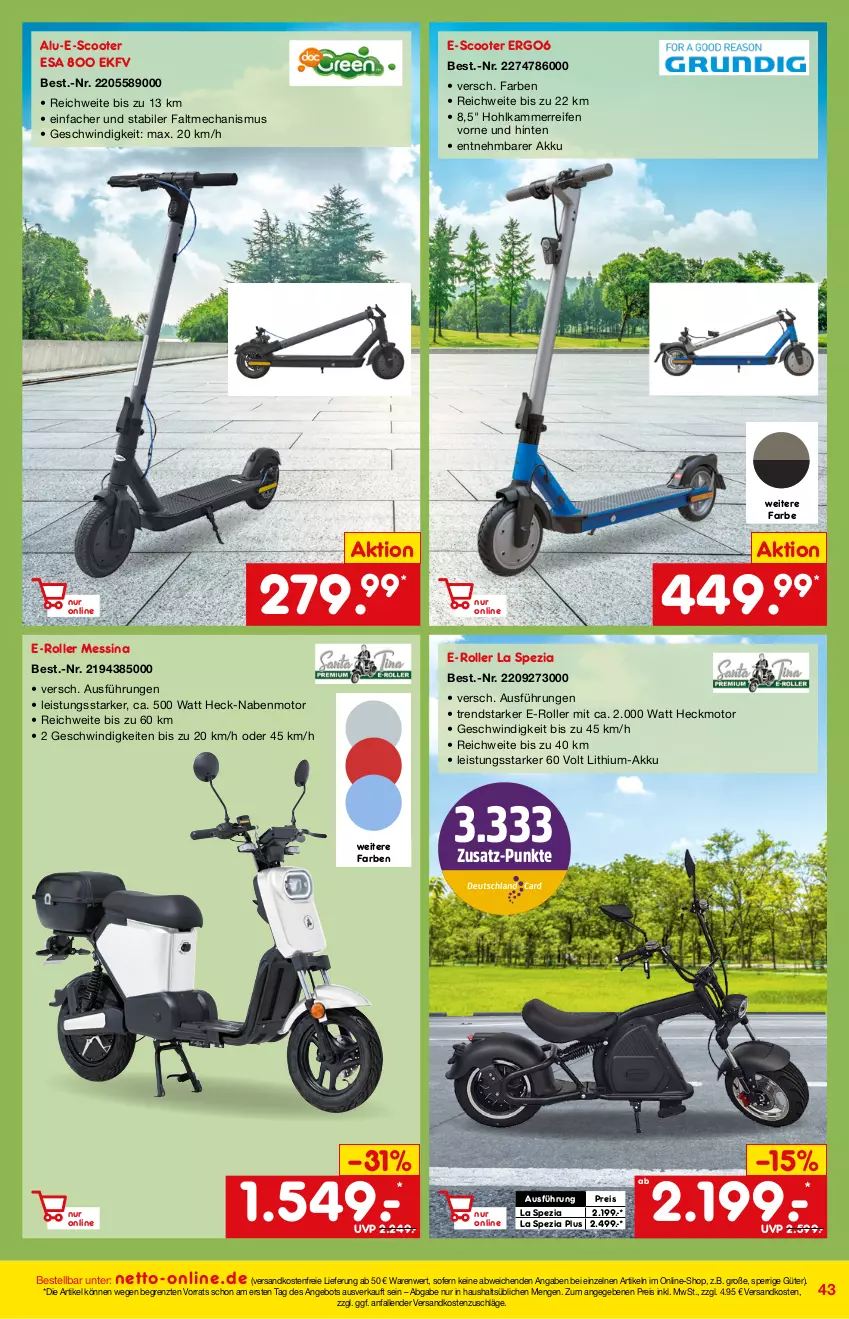 Aktueller Prospekt Netto Marken-Discount - Online-Angebote April - von 01.04 bis 30.04.2022 - strona 43 - produkty: akku, angebot, E-Roller, eis, ndk, reifen, reis, Roller, scooter, Spezi, Ti, versandkostenfrei, ZTE