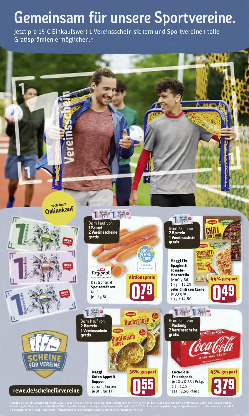 Aktueller Prospekt Rewe - Diese Woche im Angebot! - von 09.05 bis 14.05.2022 - strona 16 - produkty: aktionspreis, beutel, chili, coca-cola, cola, eis, maggi, maggi fix, möhren, mozzarella, reis, rel, spaghetti, speisemöhren, Sport, suppe, suppen, Ti, tomate