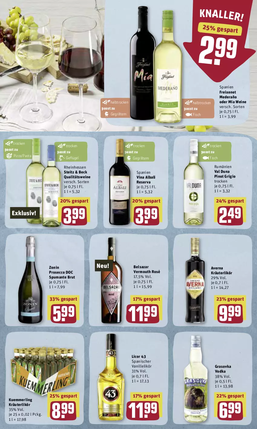 Aktueller Prospekt Rewe - Diese Woche im Angebot! - von 09.05 bis 14.05.2022 - strona 21 - produkty: averna, Belsazar, brut, ecco, fisch, freixenet, Geflügel, grill, kräuter, kräuterlikör, kuemmerling, licor, licor 43, likör, merl, pasta, Pinot, pinot grigio, pizza, prosecco, puma, qualitätswein, qualitätsweine, rum, spumante, vanille, Vermouth, vodka, wein, weine, zonin