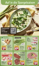 Gazetka promocyjna Rewe - Diese Woche im Angebot! - Gazetka - ważna od 14.05 do 14.05.2022 - strona 12 - produkty: aktionspreis, bio, braten, croutons, eimer, eis, grill, grüner spargel, hüftsteak, hüftsteaks, kräuter, kräutern, leimer, mit zwiebeln, nuss, pfanne, ponnath, prosciutto, prosciutto cotto, reis, rezept, rind, rinder, Rindersteak, risotto, Schal, Schale, spargel, Speisezwiebeln, steak, steakhüfte, steaks, Ti, zwiebel, zwiebeln