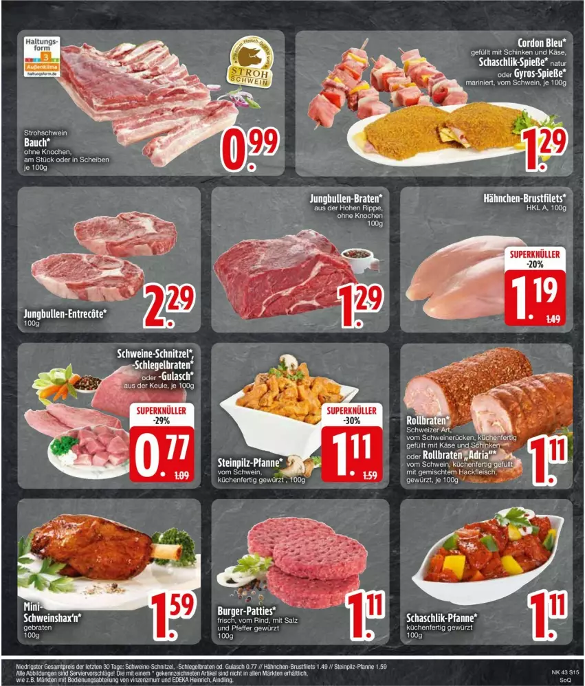 Aktueller Prospekt Edeka - Prospekte - von 21.10 bis 26.10.2024 - strona 15 - produkty: Bau, braten, brustfilet, eis, filet, filets, fleisch, gewürz, gulasch, hackfleisch, hähnchen-brustfilet, Käse, küche, Küchen, mint, natur, pfanne, reis, rind, salz, schnitzel, schwein, schweine, schweine-schnitzel, tee, Ti, wein, weine, ZTE