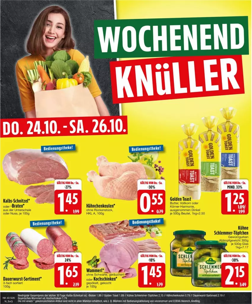 Aktueller Prospekt Edeka - Prospekte - von 21.10 bis 26.10.2024 - strona 26 - produkty: beutel, butter, gewürz, Gewürzgurke, gewürzgurken, golden toast, gurke, gurken, kochschinken, korn, Kühne, nuss, Schal, Schale, schinken, Ti, toast, Töpfchen