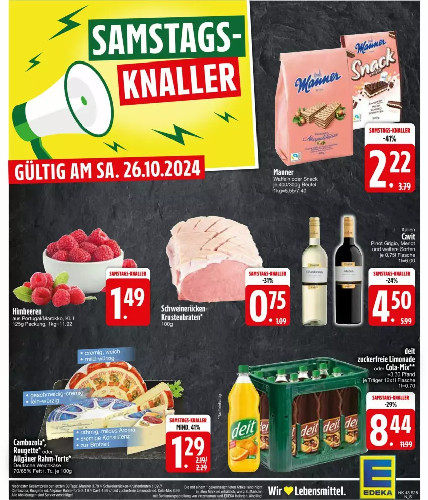 Aktueller Prospekt Edeka - Prospekte - von 21.10 bis 26.10.2024 - strona 28 - produkty: Abtei, beutel, deka, flasche, LG, schwein, schweine, schweinerücken, snack, torte, waffeln, wein, weine