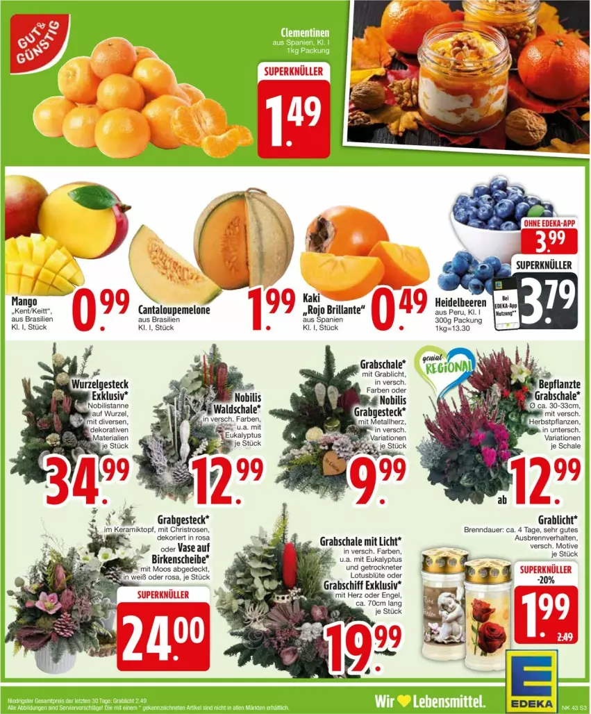 Aktueller Prospekt Edeka - Prospekte - von 21.10 bis 26.10.2024 - strona 3 - produkty: auer, Blüte, deka, Engel, Grabschale, mango, melone, pflanze, pflanzen, Ria, rosen, Schal, Schale, Ti, topf, usb, Vase