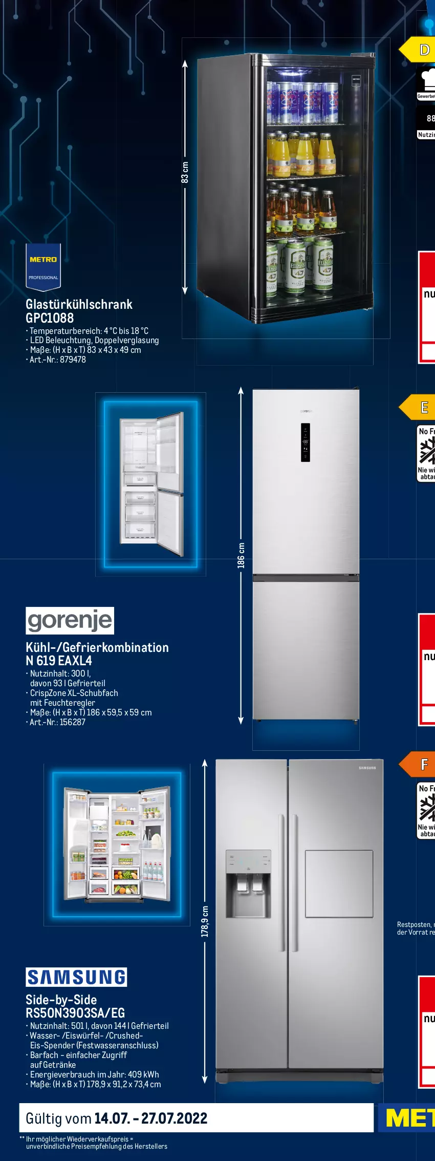 Aktueller Prospekt Metro - Technik Spezial - von 14.07 bis 27.07.2022 - strona 12 - produkty: barbecue, beleuchtung, dell, eis, eiswürfel, Elektro, elle, erde, flasche, Gefrierbox, gefrierfach, gefrierkombination, gefrierschrank, getränk, getränke, Glastür, kompressor, kühlbox, kühlschrank, lebensmittel, Mode, Rauch, reis, Schal, Schrank, schubladen, teller, Ti, tisch, top-hit, türanschlag wechselbar, wasser, wein, würfel