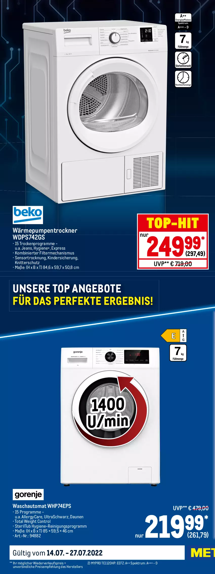 Aktueller Prospekt Metro - Technik Spezial - von 14.07 bis 27.07.2022 - strona 16 - produkty: angebot, angebote, auto, Bodenventilator, bügel, Bügelstation, dampfbügelstation, eis, elle, fernbedienung, gsw, HP, Insektenvernichter, jeans, Kette, Kinder, klimagerät, Luftreiniger, mac, reiniger, Reinigung, reis, rum, Schal, sekt, Spektrum, standventilator, teller, Ti, timer, tisch, top-hit, Toplader, Trockner, trommel, uhr, ventilator, wärmepumpentrockner, waschmittel, wasser, wassertank