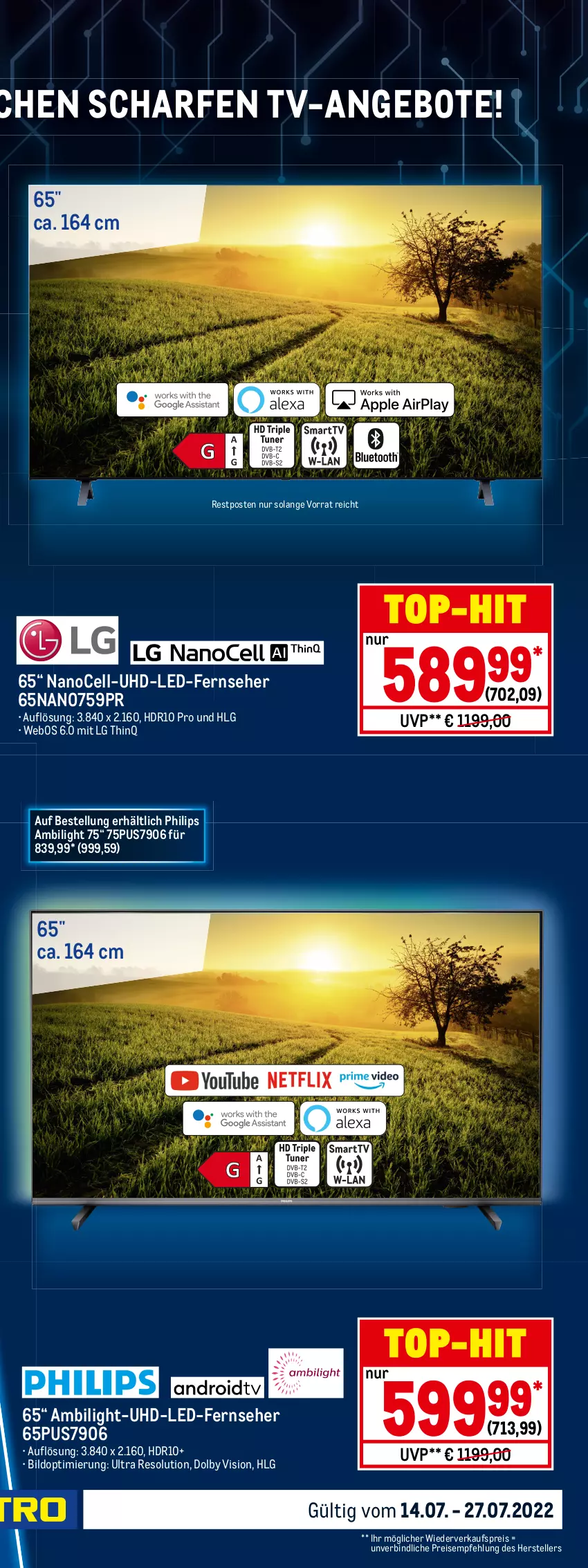 Aktueller Prospekt Metro - Technik Spezial - von 14.07 bis 27.07.2022 - strona 35 - produkty: angebot, angebote, decke, eis, elle, ente, fernseher, LG, Philips, reis, teller, Ti, top-hit, uhd