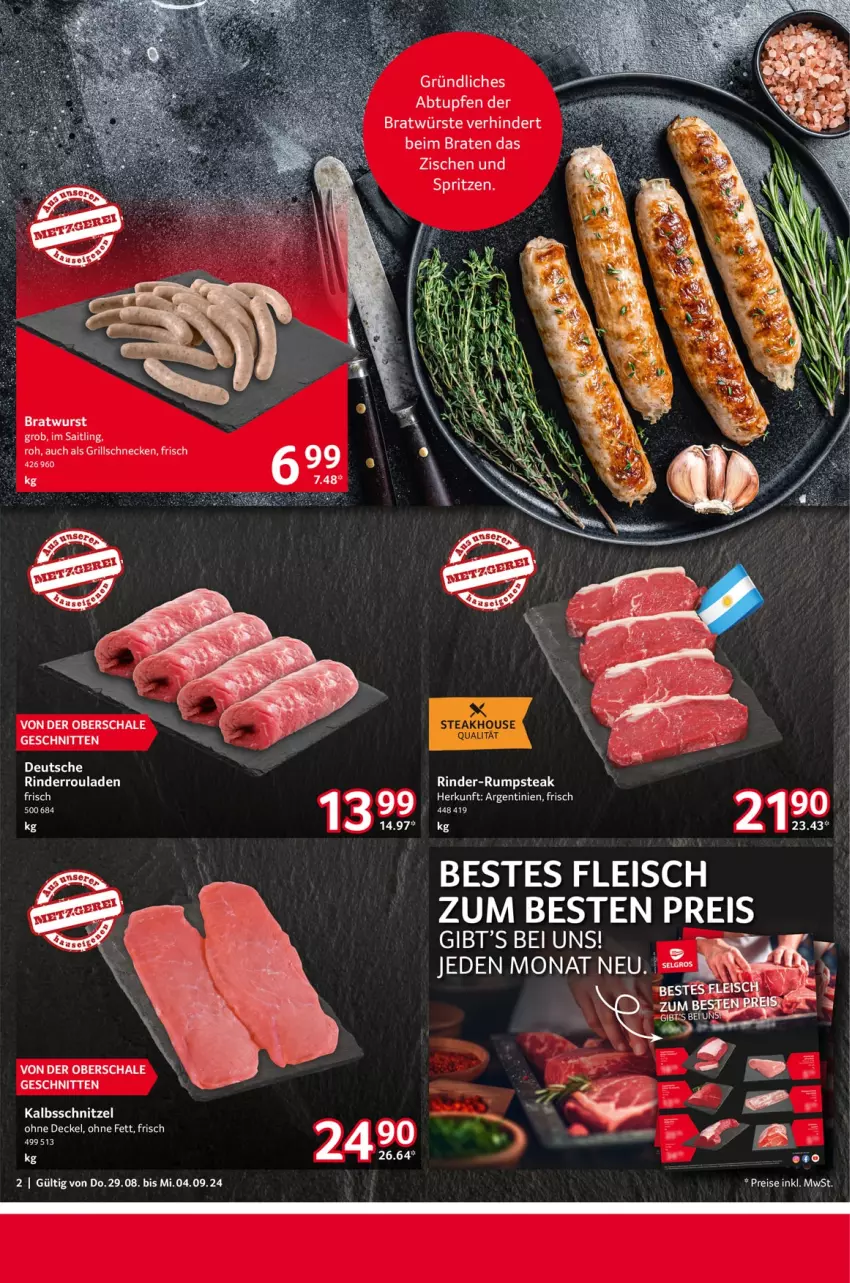 Aktueller Prospekt Selgros - Food - von 29.08 bis 04.09.2024 - strona 2 - produkty: braten, bratwurst, decke, Deckel, eis, grill, kalbsschnitzel, reis, rind, rinder, rinder-rumpsteak, Rinderroulade, rinderrouladen, rouladen, rum, rumpsteak, Schal, Schale, schnitten, schnitzel, steak, Ti, wurst