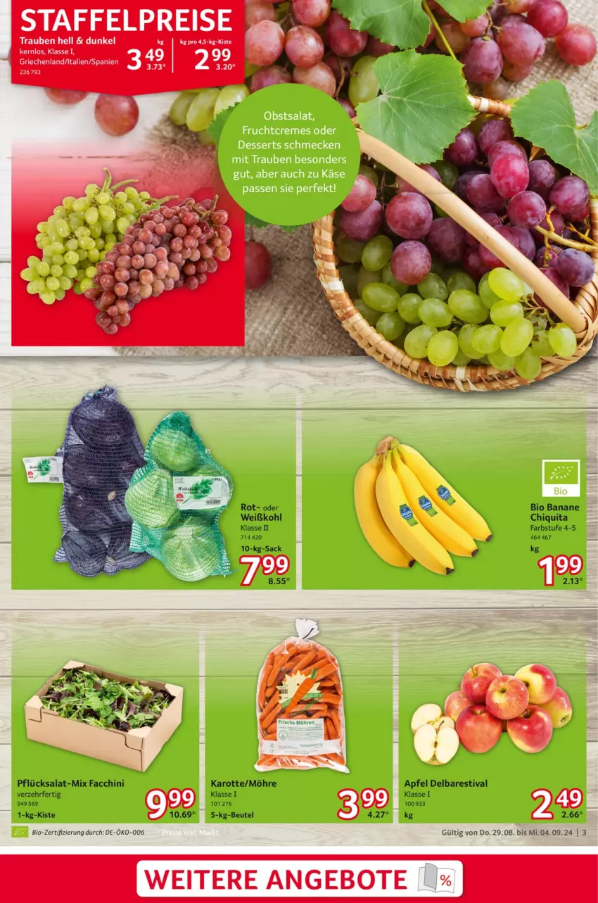 Aktueller Prospekt Selgros - Food - von 29.08 bis 04.09.2024 - strona 3 - produkty: ACC, angebot, angebote, apfel, banane, beutel, bio, chiquita, eis, reis, sac, salat, Ti, Weißkohl