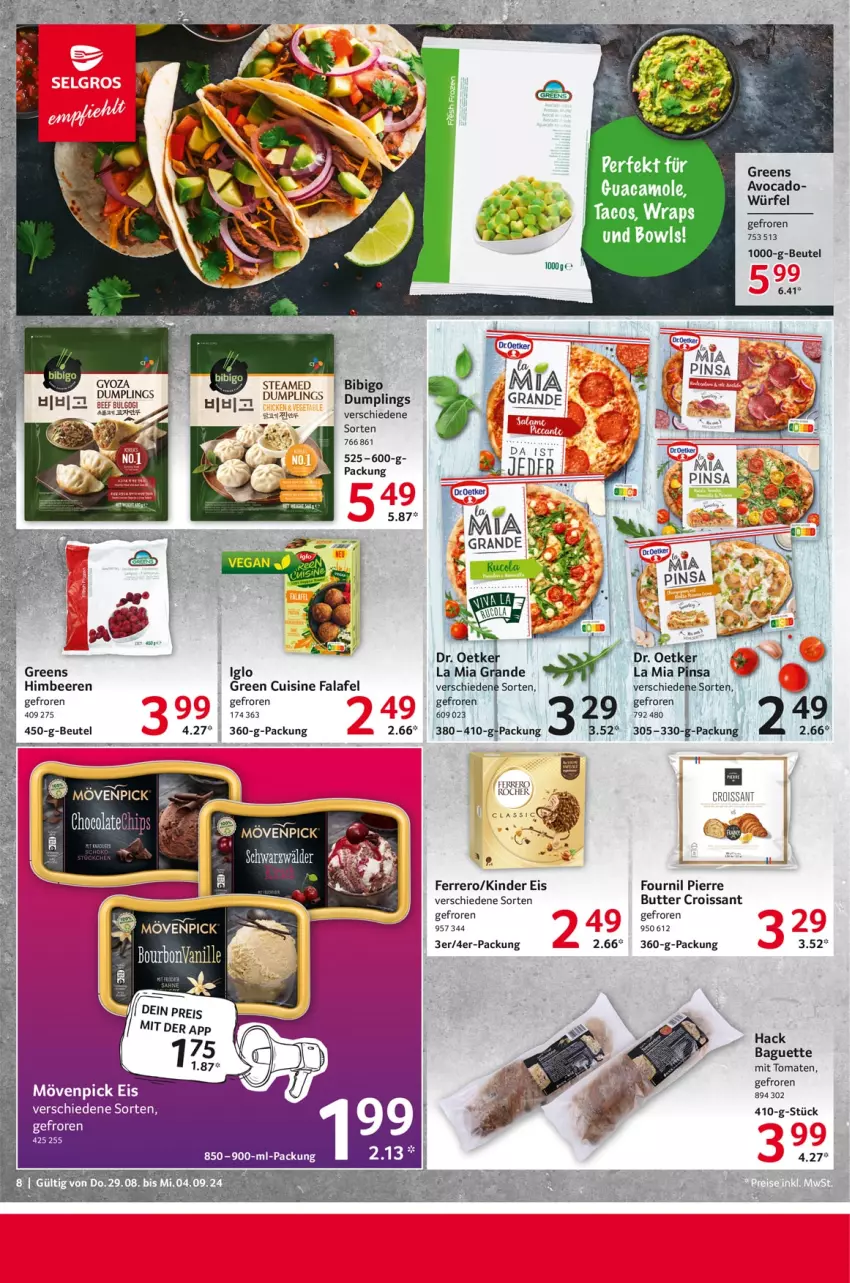 Aktueller Prospekt Selgros - Food - von 29.08 bis 04.09.2024 - strona 8 - produkty: avocado, baguette, beef, beere, beeren, beutel, butter, Croissant, eis, Falafel, ferrero, guacamole, himbeer, himbeere, himbeeren, Kinder, mövenpick, mövenpick eis, tomate, tomaten, wrap, wraps, Yo