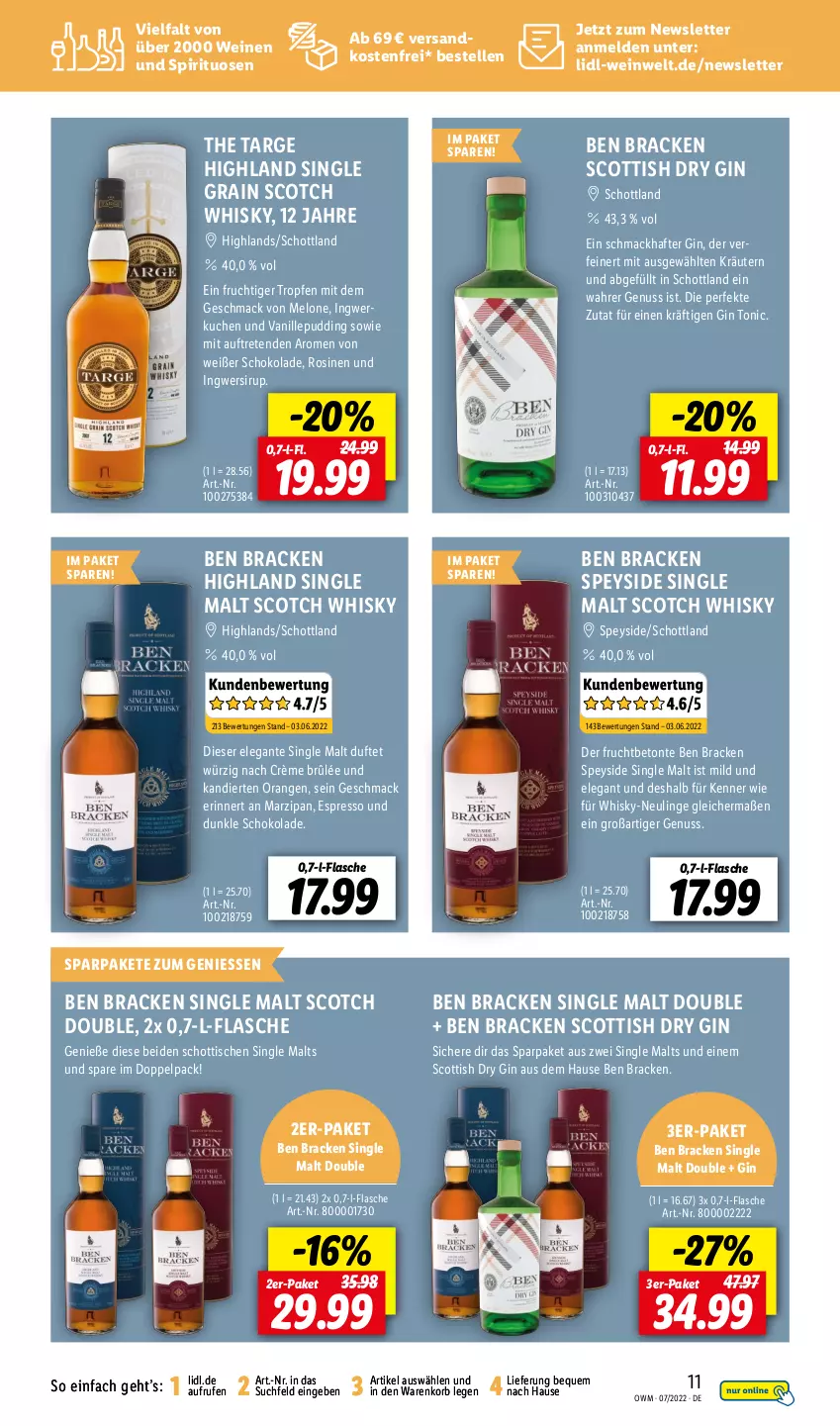 Aktueller Prospekt Lidl - Beste Weine für jeden Anlass - von 01.07 bis 31.07.2022 - strona 11 - produkty: Crème Brûlée, dry gin, elle, espresso, flasche, frucht, gin, ingwer, korb, kräuter, kräutern, kuchen, mac, marzipan, melone, ndk, nuss, orange, orangen, pudding, schoko, schokolade, schott, scotch, scotch whisky, single malt, sirup, spirituosen, Ti, tisch, tonic, vanille, versandkostenfrei, wein, weine, whisky